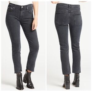 AGOLDE Toni Mid Rise Straight Leg‎ Raw Hem Jeans in Black Feral Wash Size 26